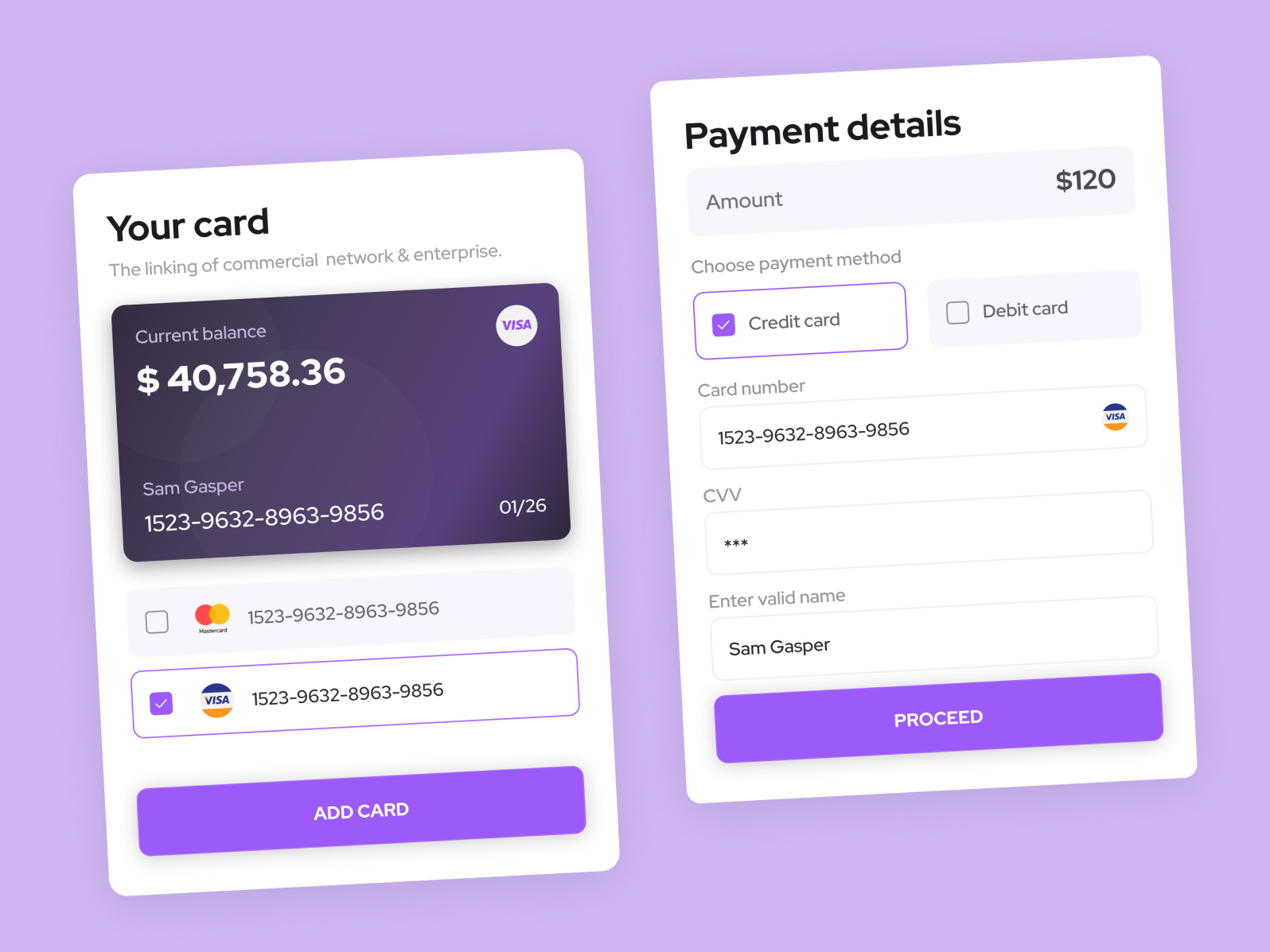 Payment Card - UI component by HD@rt on Dribbble