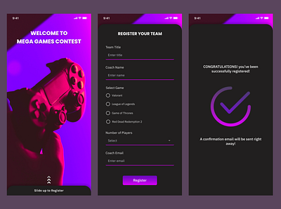 Gaming Contest App UI app branding contest design gaming illustration mobile striking ui uiux user interface ux