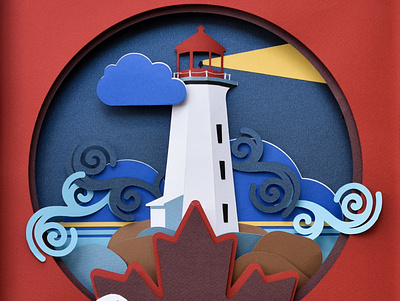Peggy's Cove Lighthouse in Canada | Paper Art adobe illustrator design flat illustration paperart papercraft papercut vector