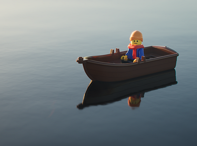 Lego boat at sea 3d