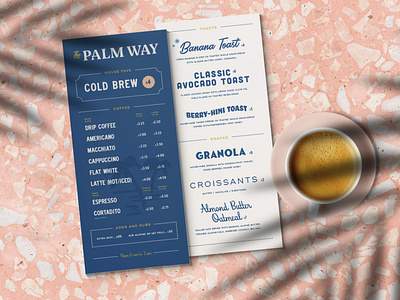 The Palm Way — Menu breakfast coffee hotel menu retro tropical