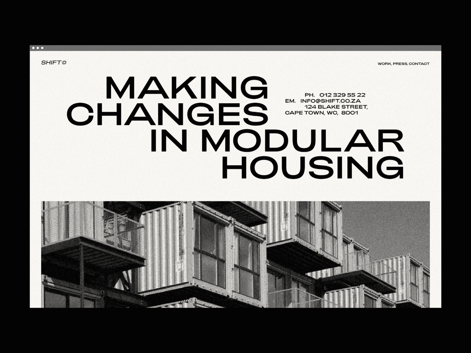 Shift architect architecture charity design grain graphicdesign logo minimalist modular modular housing monochrome neutrals ui ui ux ux webdesign