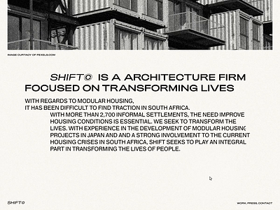 Shift Landing after effects animation architect architecture branding branding design concept design grain graphicdesign greyscale landing page landing page concept minimalist monochrome ui ux