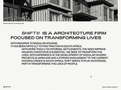 Shift Landing after effects animation architect architecture branding branding design concept design grain graphicdesign greyscale landing page landing page concept minimalist monochrome ui ux