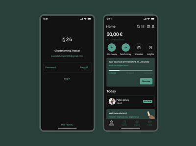 N26 Log In + Home Screen branding design ui ux webdesign