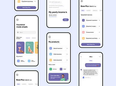 Insurance made simple! cards chat chat app fitness grid health health insurance home insurance insurance insurance app insurance company ios layout mobile ui ux uiux uix