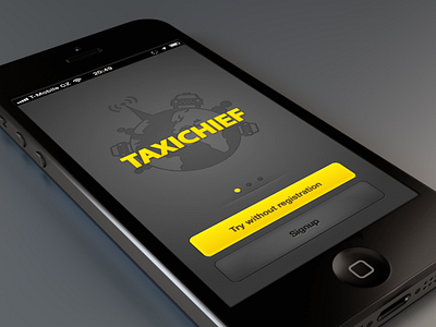 TaxiChief Login Screen app inspiration ios iphone landing screen mobile registration screen simple sketch social network taxi taxichief yellow