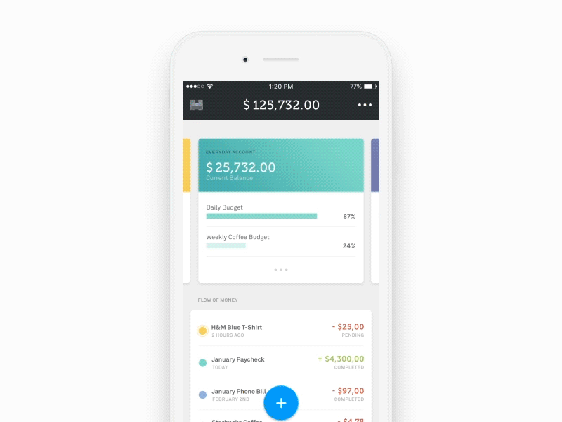FinTech Project / Concept account app banking clean dashboard finance management ios line graph swipe ui ux