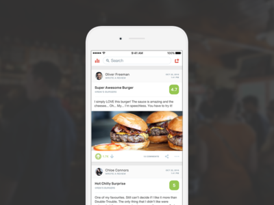 The Burger Collective / User Feed app burger clean food ios leaderboard red restaurants simple user feed
