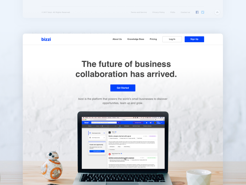 Bizzi / Landing Page product ui bizzi blue business collaboration