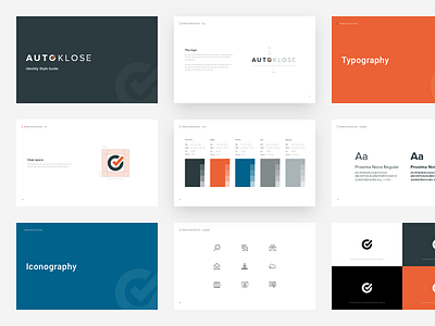 AutoKlose / Style Guide black blue brand identity branding icon set logo minimalist orange styleguide typography ui ux visual style guide