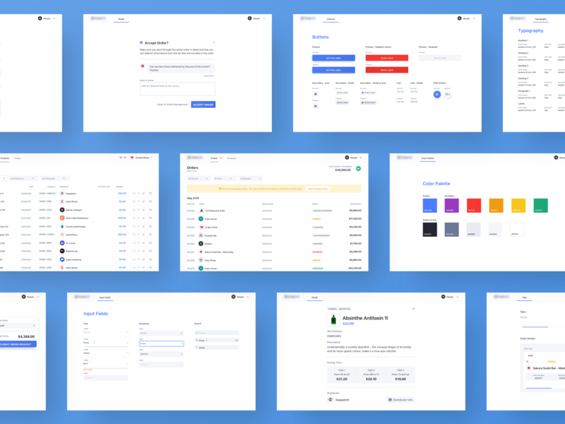 OrderEZ / Style Guide app blue blue and white clean delivery design invoicing ios minimalist ordering palette styleguide ui ux vendors web