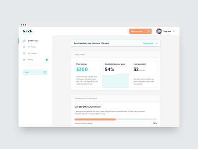 Bunch / User Dashboard branding dashboard minimalist ui user profile ux vehicle insurance