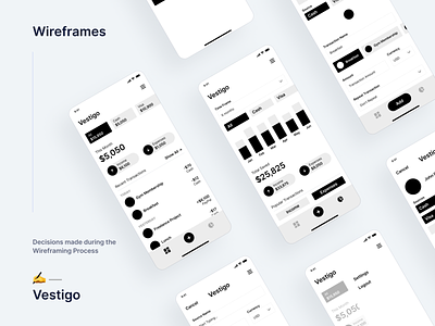 Vestigo — Wireframes app clean design finances flat ios managing modern simple tracking typography ui ux wireframes wireframing