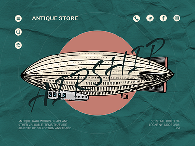 Antique shop website - home page UI airship design green minimalism simple ui unusual ux vintage web design website