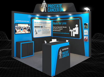 Prostate Cancer UK 3x3 Exhibition Booth 3d 3x3 awareness backdrop backwall booth branding cancer charity design event exhibition expo fair fundraiser fundraising render show space stand