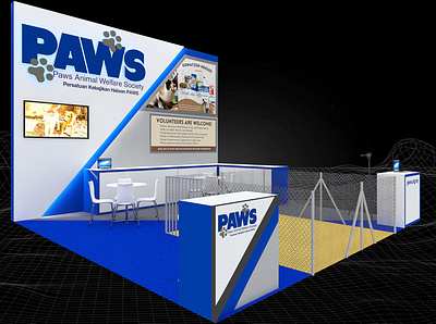 PAWS 6x6 Exhibition Booth 3d 6x6 animal booth branding charity design event exhibition fair nonprofit pet shelter show space wall
