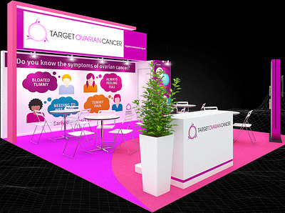 Target Ovarian Cancer 6x6 Exhibition Booth 3d 6x6 awareness booth branding cancer charity design event exhibition fair foundation non profit render show space