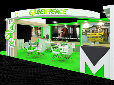 Greenpeace 4x8 Exhibition Booth 3d booth branding charity climate change curve header design event exhibition fair fundraiser global warming green concept greenpeace header design layout non profit render space visualization