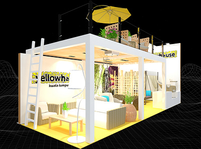 Yellow House 3x9 Exhibition Booth 3d 3x9 artist impression booth branding bright concept charity design event exhibition fair home concept interior design modern deisgn non profit render shelter show space visualization