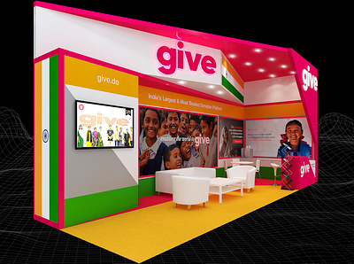 Give India 3x9 Exhibition Booth 3d 3x9 3x9 booth artist impression booth branding charity color theory design event exhibition expo fair fundraising india indian render show space visualization