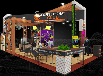 Coffee and Chat Club 6x12 Exhibition Booth 3d 6x12 6x12 booth artist impression booth branding brown color scheme cafe concept cafe design charity design event exhibition expo fair island booth render show space visualization