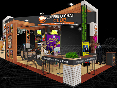 Coffee and Chat Club 6x12 Exhibition Booth 3d 6x12 6x12 booth artist impression booth branding brown color scheme cafe concept cafe design charity design event exhibition expo fair island booth render show space visualization