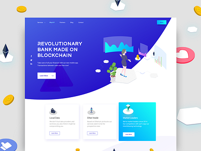 Blockchain Banking bank blockchain business decentralized flat gradient illustration onboarding p2p ui ux web