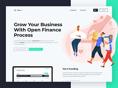 Finnabee Landing Page agency blockchain business creative credit decentralized design etheric finance app flat gradient ia interface landing page modern p2p typography ui ux web