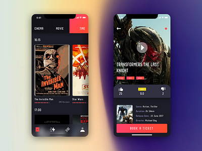 Movie - Selection Screens agency app booking business cinema creative film flat gradient ia interface ios mobile modern movie sketch ticket typography ui ux