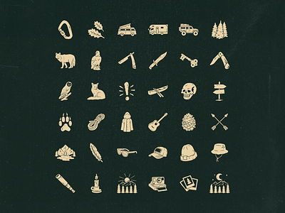 Adventure icon set 2/2 adventures branding branding design bushcraft design distressed handdrawn handmade icon icon design illustration instagram highlights outdoors retro skull survival template vanlife vector wildlife