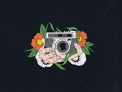 Vintage camera illustration adventures apparel design black camera camera icon design distressed flower design flowers handdrawn illustration photography photography logo shirt design vector