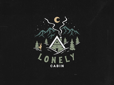 Lonely cabin adventures aframe apparel design cabin in the woods cabin life design distressed handdrawn illustration logo mountains outdoors vector wild woods