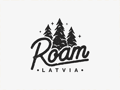 Roam Latvia adventures black distressed hiking illustration latvia pine roam
