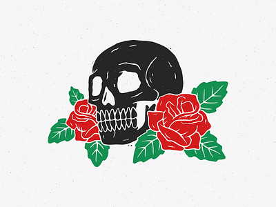 Skull & roses black death distressed flowers illustration roses skull wild