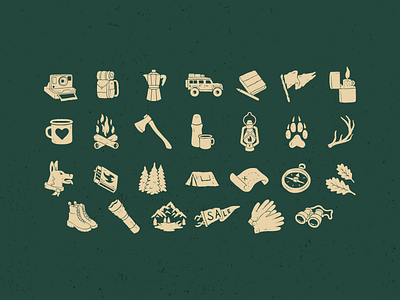 Adventure icon set adventure distressed handdrawn icons icons design illustration outdoors set wild