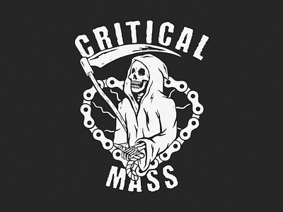 Critical Mass bicycle black branding critical mass cyclig death design distressed fixed gear fixie grim reaper illustration reaper skeleton skull vector