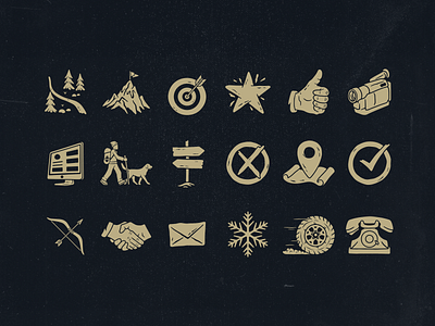 Due North custom icon set adventures branding camera computer design distressed handdrawn illustration mountains nature outdoors snowflake vector wild