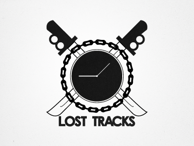 Lost Tracks logo #2 chain clock sword text texture time