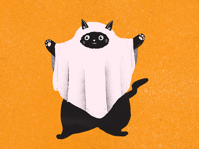 Happy Halloween ghost cat cat costume cute design flat gesture ghost halloween happy illustration pose texture
