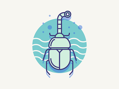 Submarine beetle beetle blue bug flat icon illustration insect pictogram vector words