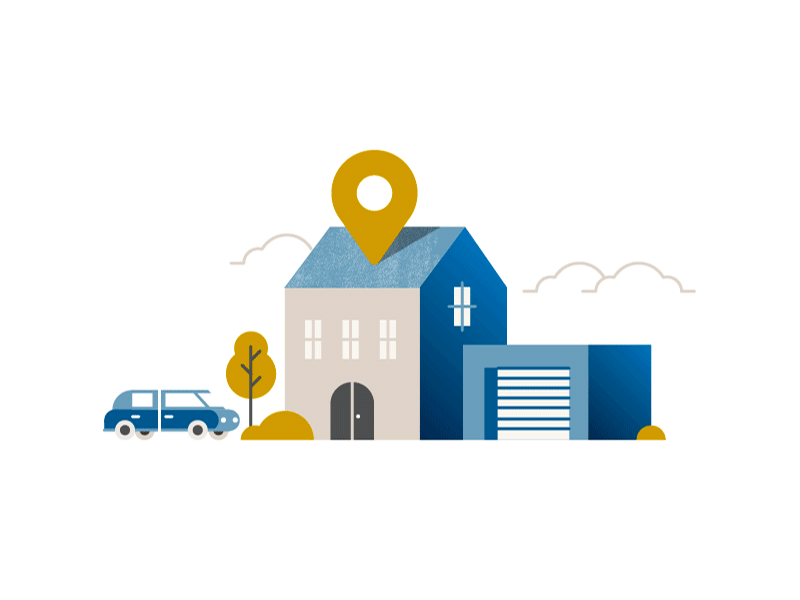 Find your home app blue buildings design flat geometric gold home house icons illustration minimal real estate vector