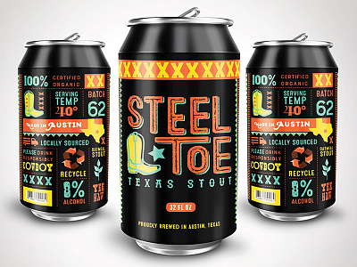 Steel Toe Stout austin beer branding can grit identity illustration lit logo neon typography