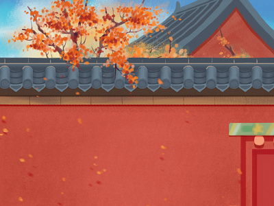 红墙 插图 秋天 红墙 背景图 设计
