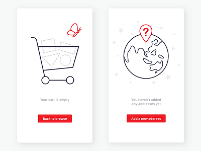Shopping Cart and Address Empty States empty state illustration mobile ui ux