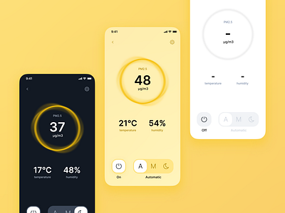 Air purifier control app concept app application control system ios iot ui yellow