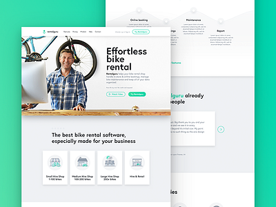 Rentalguru Landing Page bikes gradients header hero landing page shadows web website