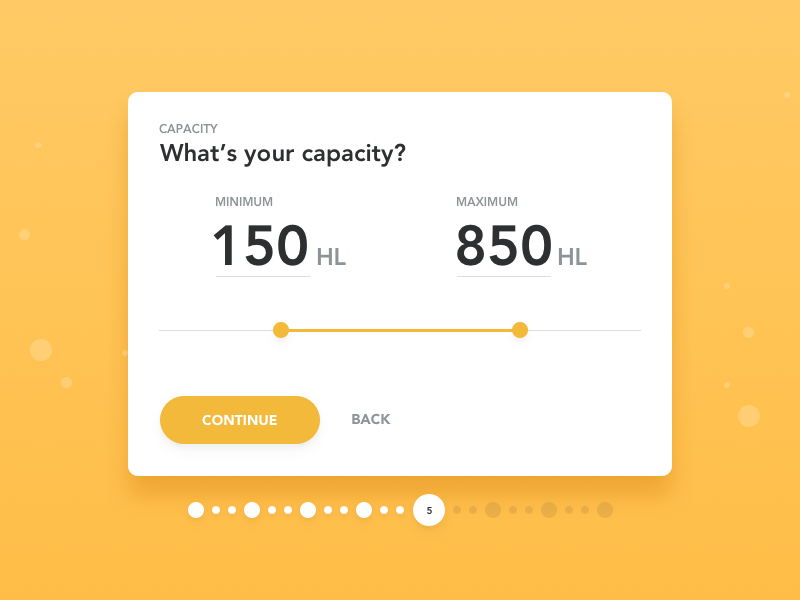 BrewBroker Capacity Slider volume brewery beer buttons inputs form panel ui slider process progress steps
