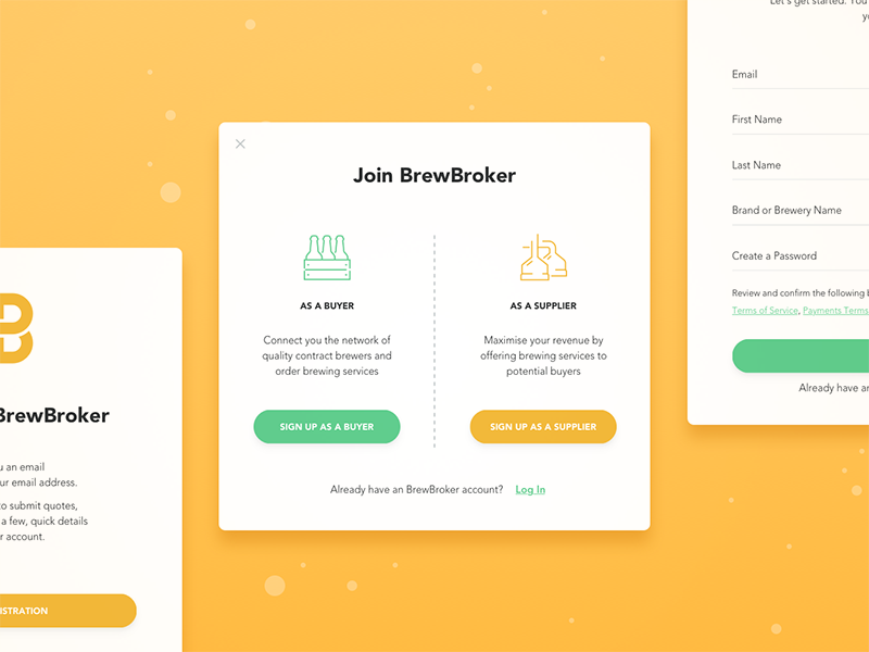 BrewBroker Registration Form sign in form create account register sign up log in modal window pop-up brewery beer