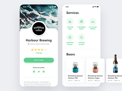 BrewBroker Brewery Profile account application card glows icons ios iphone x mobile products profile rating shadows store website
